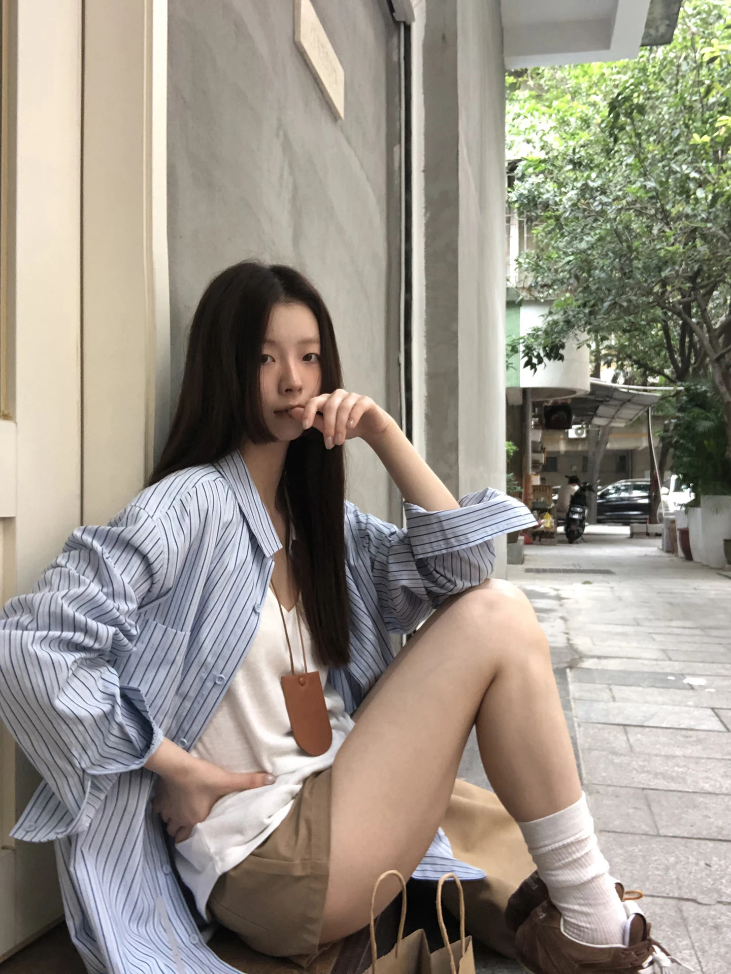 

Женские свободные длинные брюки в синюю полоску, лето 2023, новинка 202, повседневный воротник на пуговицах из смеси хлопка