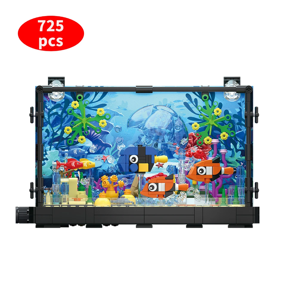 Aquarium bouwsteenset met licht, aquarium, zeeschildpad, bouwsteenspeelgoed voor kinderen vanaf 14 jaar, cadeau, woondecoratie