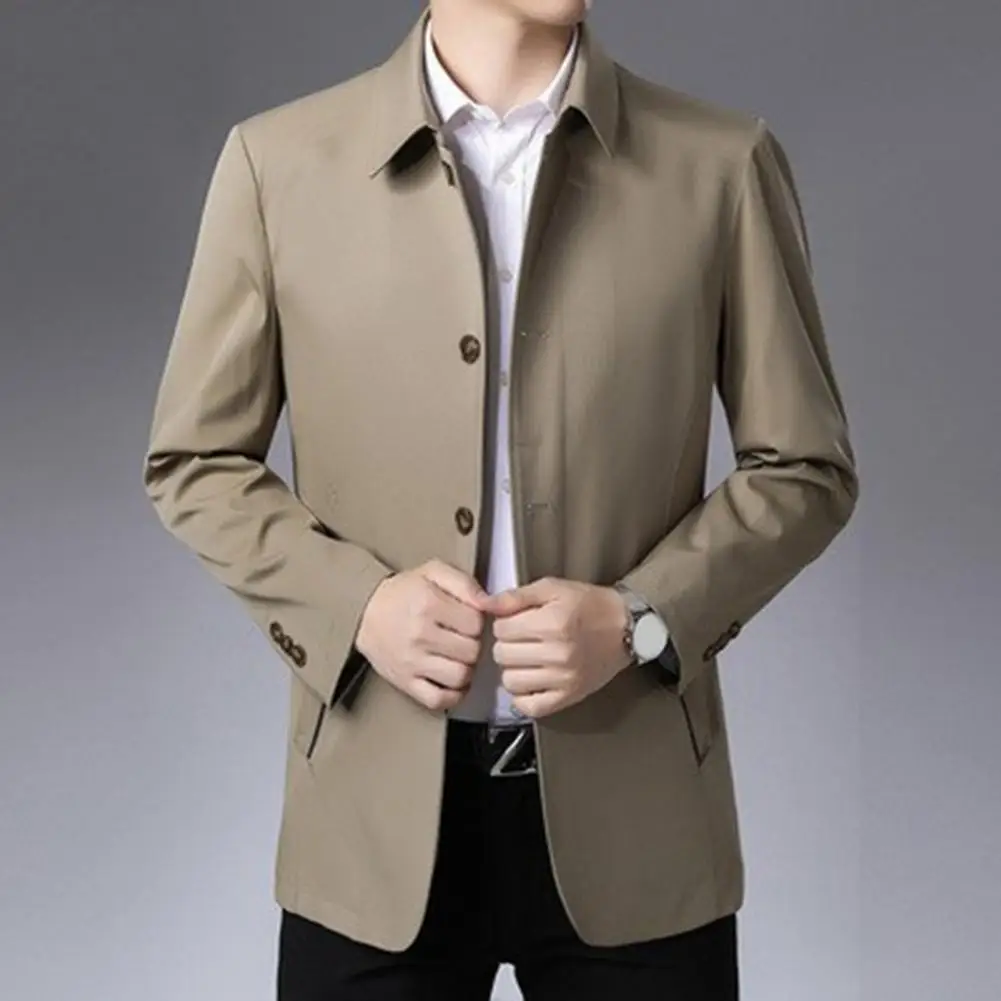 Men Spring Autumn Jacket Long Sleeve Turn-down Collar Jacket Coat Single Breasted Business Blazer Suit Casual Coat