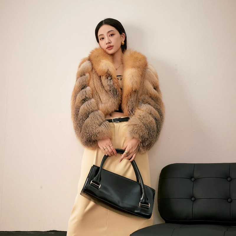 YOLANFAIRY معطف فرو الثعلب المستورد للخريف والشتاء امرأة رشاقته الدفء طويلة الأكمام الرجعية التنقل نمط معطف الفرو شوهبا 2025 #4
