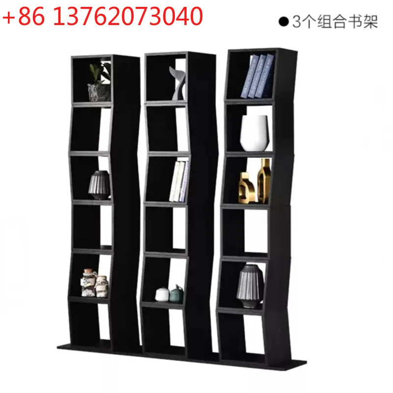 

Black Oak Bookshelf Special-shaped Floor-to-Floor Bookcase Painted Household Shelf