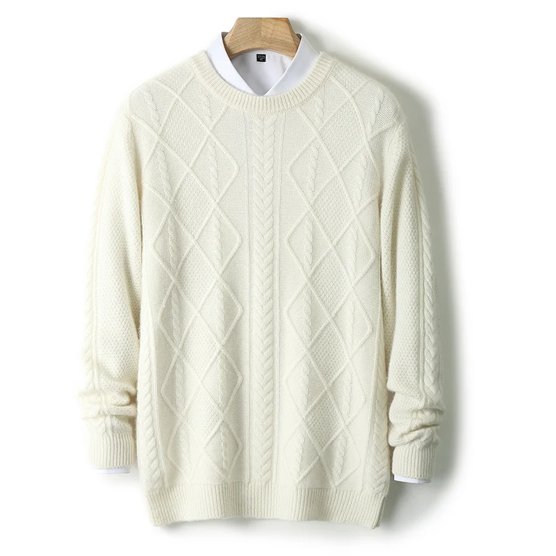 موضة 100% ميرينو الصوف س الرقبة بلون الجاكار الرجال سترة البلوز الكشمير مريحة الدافئة طويلة الأكمام الملابس