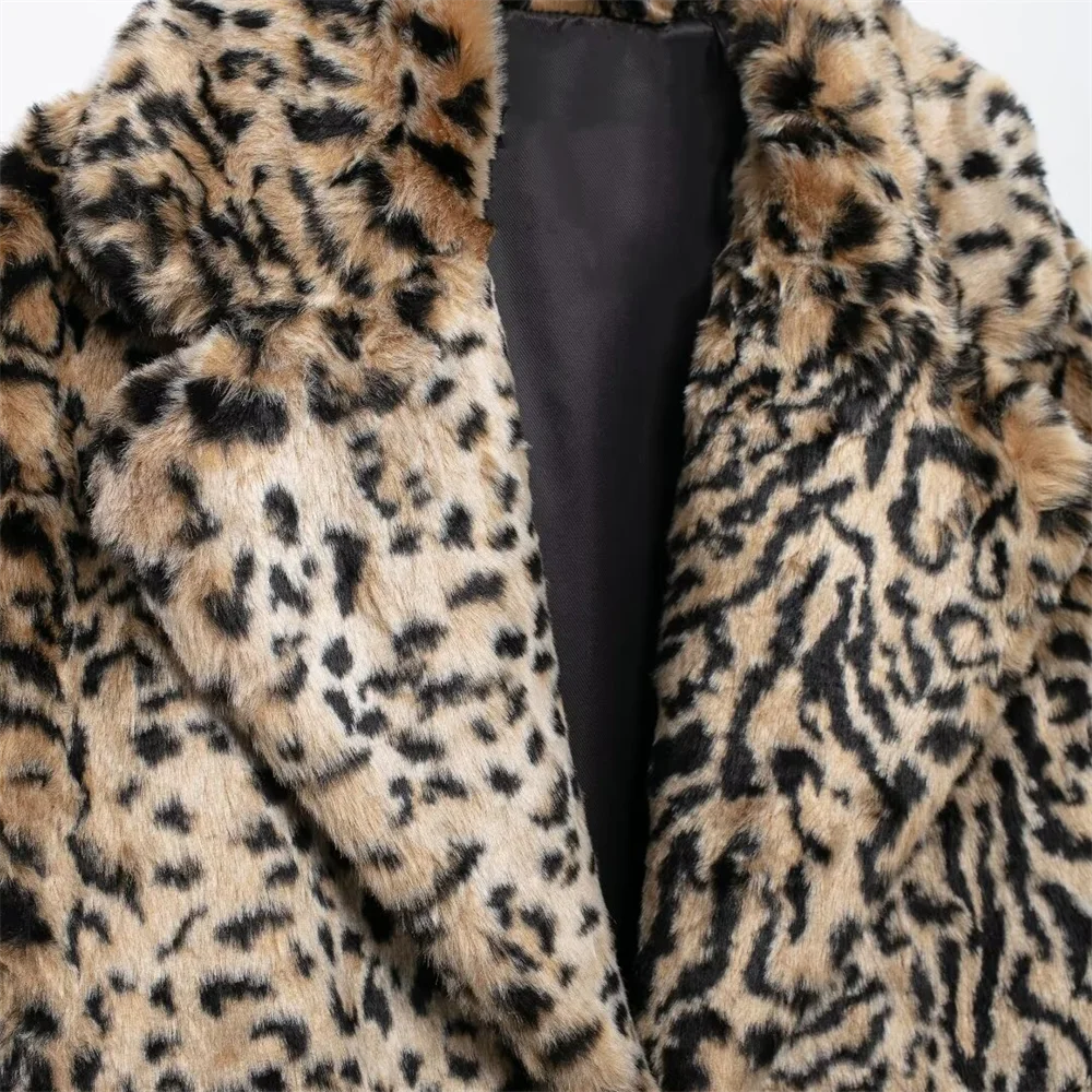 Taop&Za women\'s clothing 2024 autumn and winter new leopard print imitation fur loose lapel coat atmospheric temperament warm an