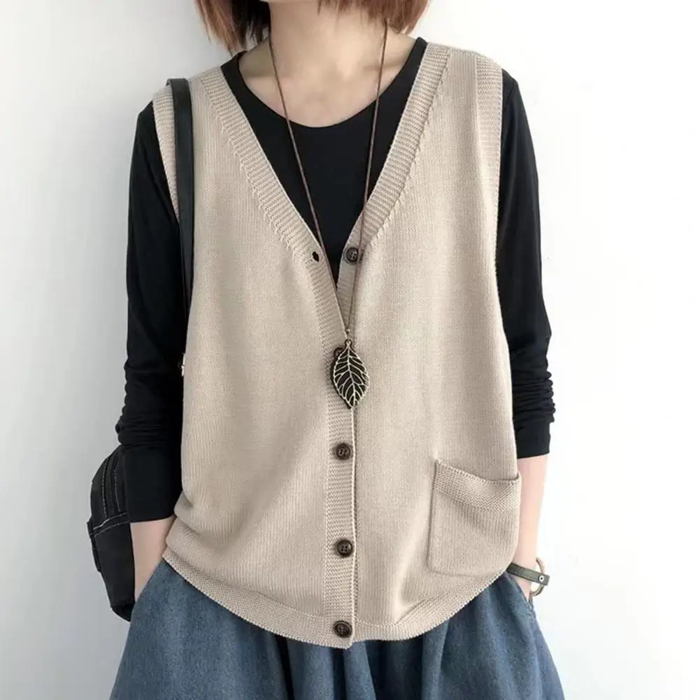 Gilet Donna Maglia Scollo V Bottoni Casual Ufficio - close-up view
