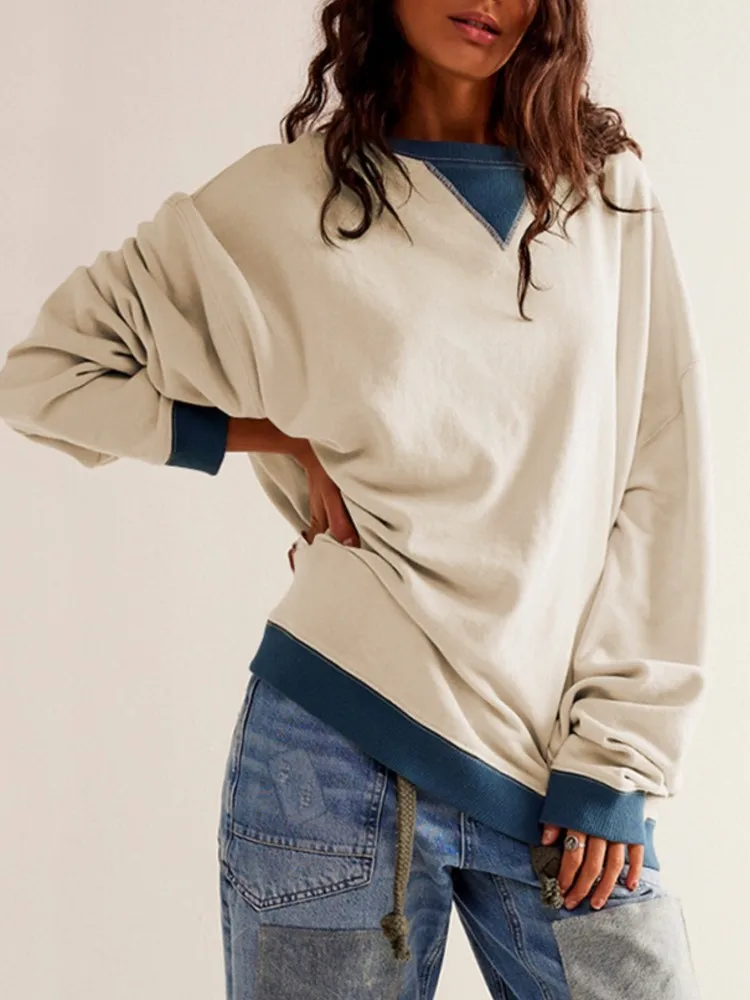 Autumn Winter New Personality Street Casual Top Women's Fashion Thread Contrast Color Trend Long-sleeved Versatile Sweatshirt