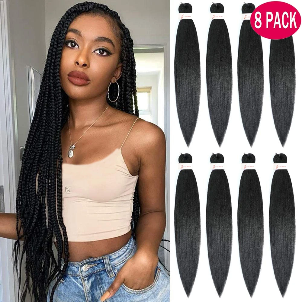 Braiding Hair Pre Stretched Hot Water Setting Black Braiding Hair 8 Packs Synthetic Xpression Prestretched Braids Hair Extension