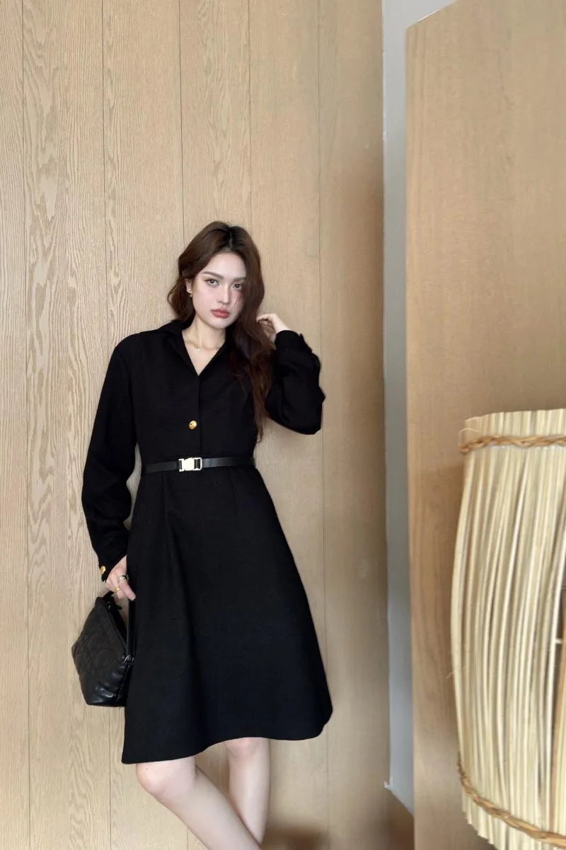 

Light luxury style women's dress, fashionable and elegant style, with a cinched waist and slimming effect, made of woolen dress