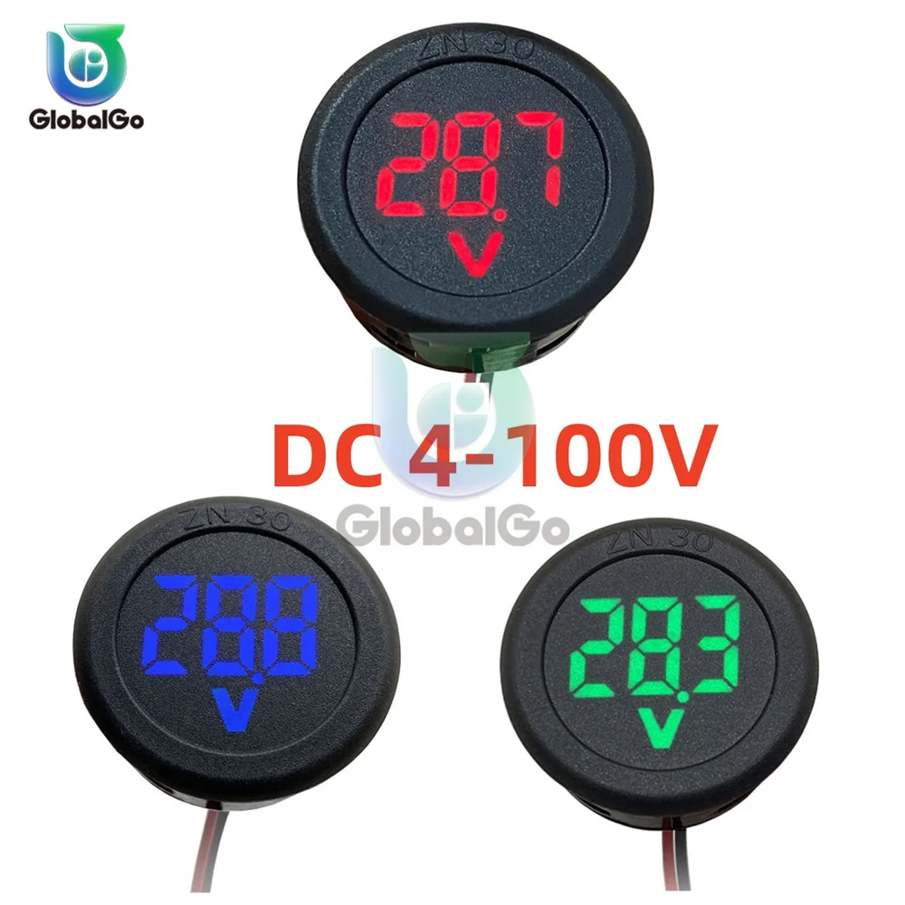 DC 4-100V LED Digital Display Circular Two-wire Voltmeter Digital Voltage Meter Test Head Display Reverse Connection Protection