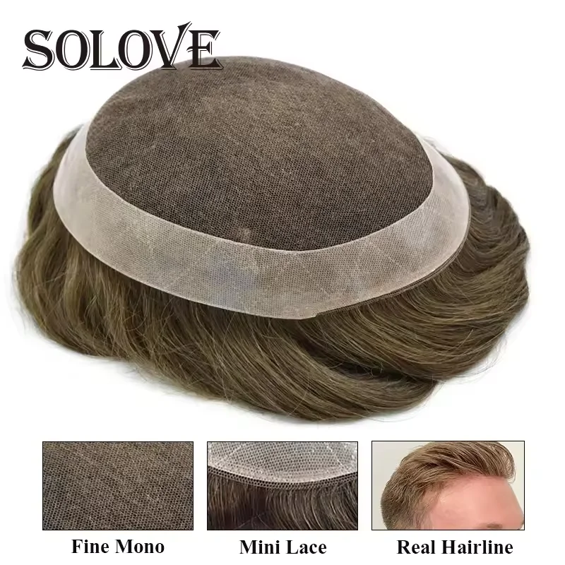 ToupeeWigsHumanHairForMenMonoNpuBaseHairProsthesisManNaturalMen