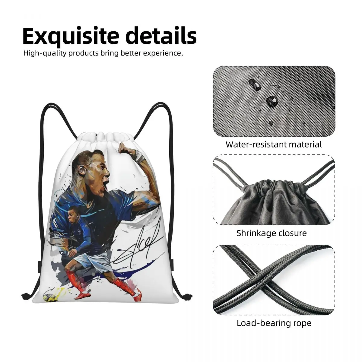 Custom Mbappes French Soccer Drawstring Backpack Sports Gym Bag for Men Women KM Football Shopping Sackpack