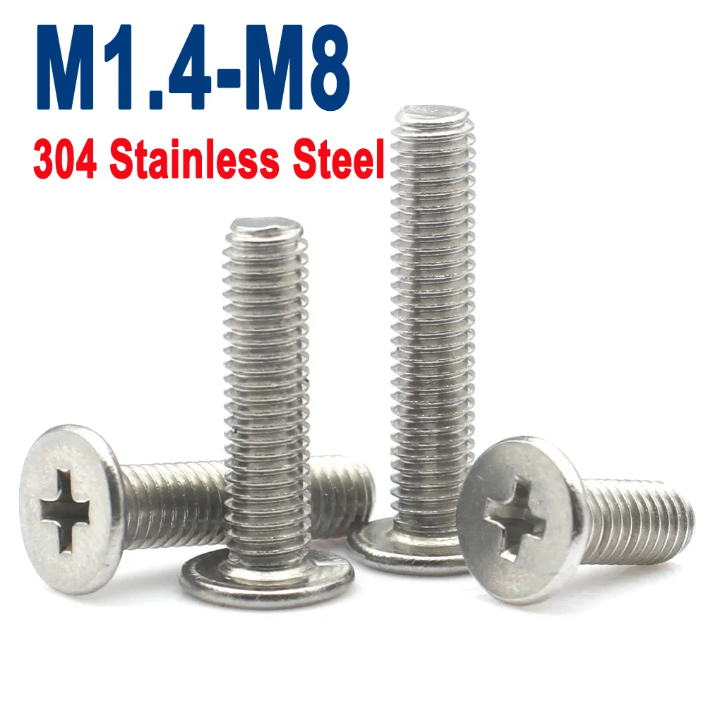 

5/10/20pcs M1.4 M1.6 M2 M2.5 M3 M4 M5 M6 M8 CM 304 Stainless Steel Ultra-thin Super Low Profile Phillips Cross Flat Bolt Screws