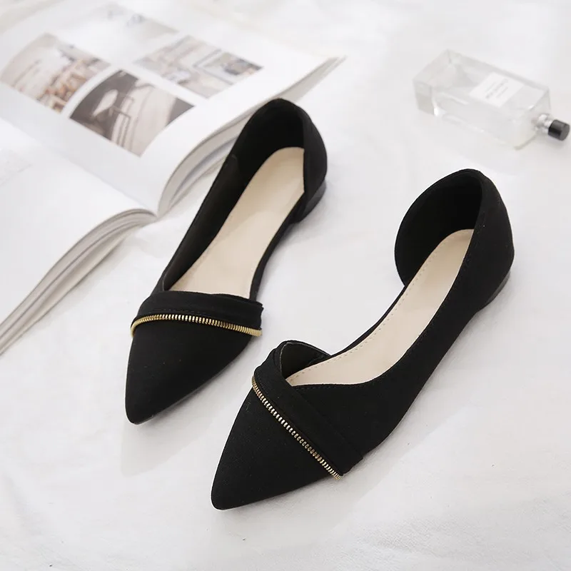 Women Flats Side Empty Solid Color Large Size 43 44 45 46 Shoes for Women Pointed Toe Basic All Match Summer Casual Shoes 32 33