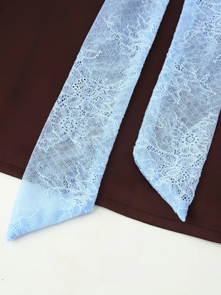 الصيف النساء 2 قطع مجموعة الخامس الرقبة المرقعة أكمام الدانتيل تقليم حزام القمم عودة زيبر مستقيم ميدي تنورة الإناث لباس غير رسمي