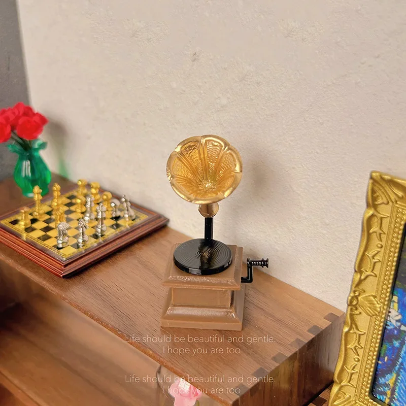 1/6 BJD Puppenhaus Ob11 Retro Mini Phonograph Ornament Miniaturartikel glasierte Tischlampe Puppenhaus Möbel Zubehör Spielzeug