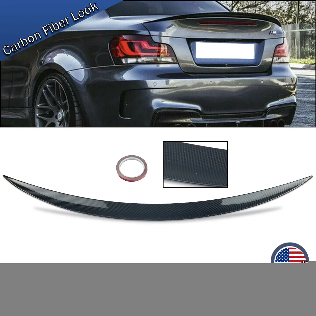 

Fits For BMW E82 Rear Roof Trunk Spoilers 128i 135i Coupe 2007-2013 Carbon Fiber Look Rear Trunk Lid Spoiler Wing Tail Fin Trim
