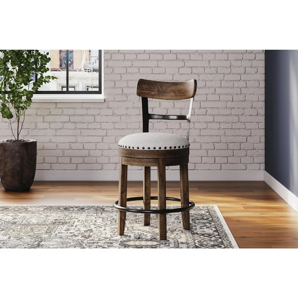 Valebeck Rustic Farmhouse 24.5” Counter Height Swivel Bar Stool, Brown