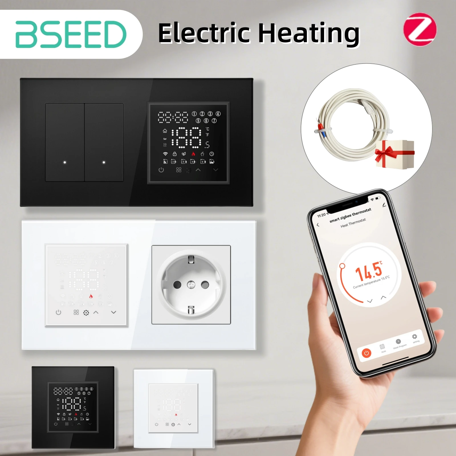

Bseed Zigbee Thermostat Electric Warm Floor Heating with Click Switches EU Socket Temperature Controller with Alexa E Series