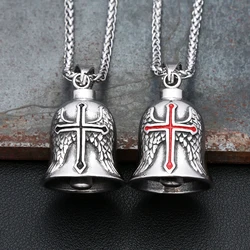Classic Vintage Motorcycle Bell Pattern Pendant Necklace Men's Stainless Steel Fashion Charm Riding Bell Necklace Amulet Jewelry