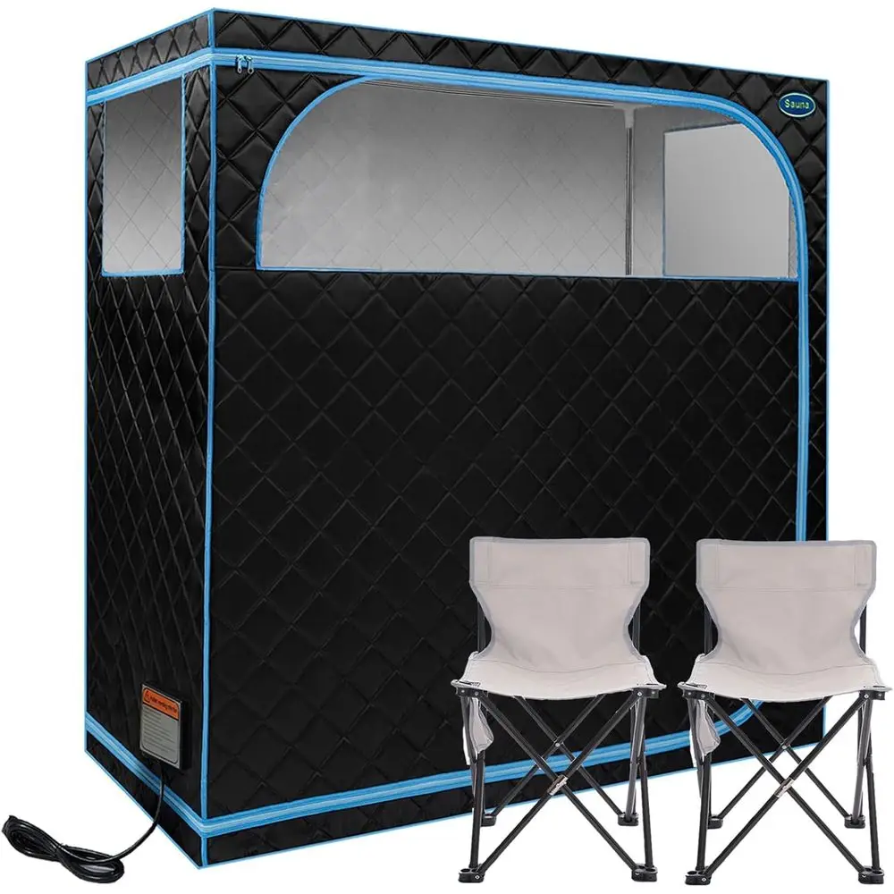 

Портативная инфракрасная сауна-палатка для двоих - 1350 Вт, домашняя сауна с нагревательными элементами и стульями, черная