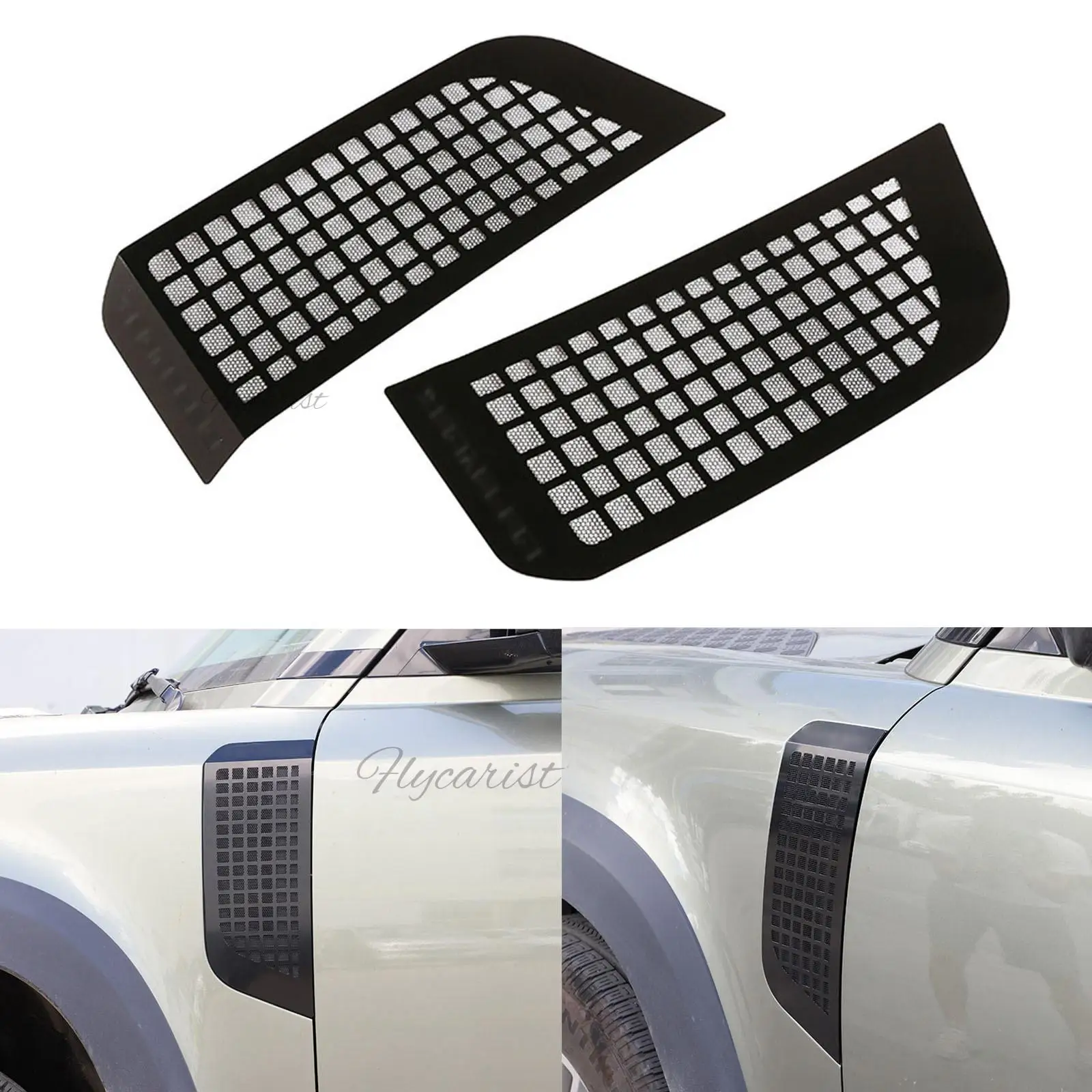 For Land Rover Defender 2020-2023 Black Alloy Side Air Intake Net Cover Frame Trim 1 Set