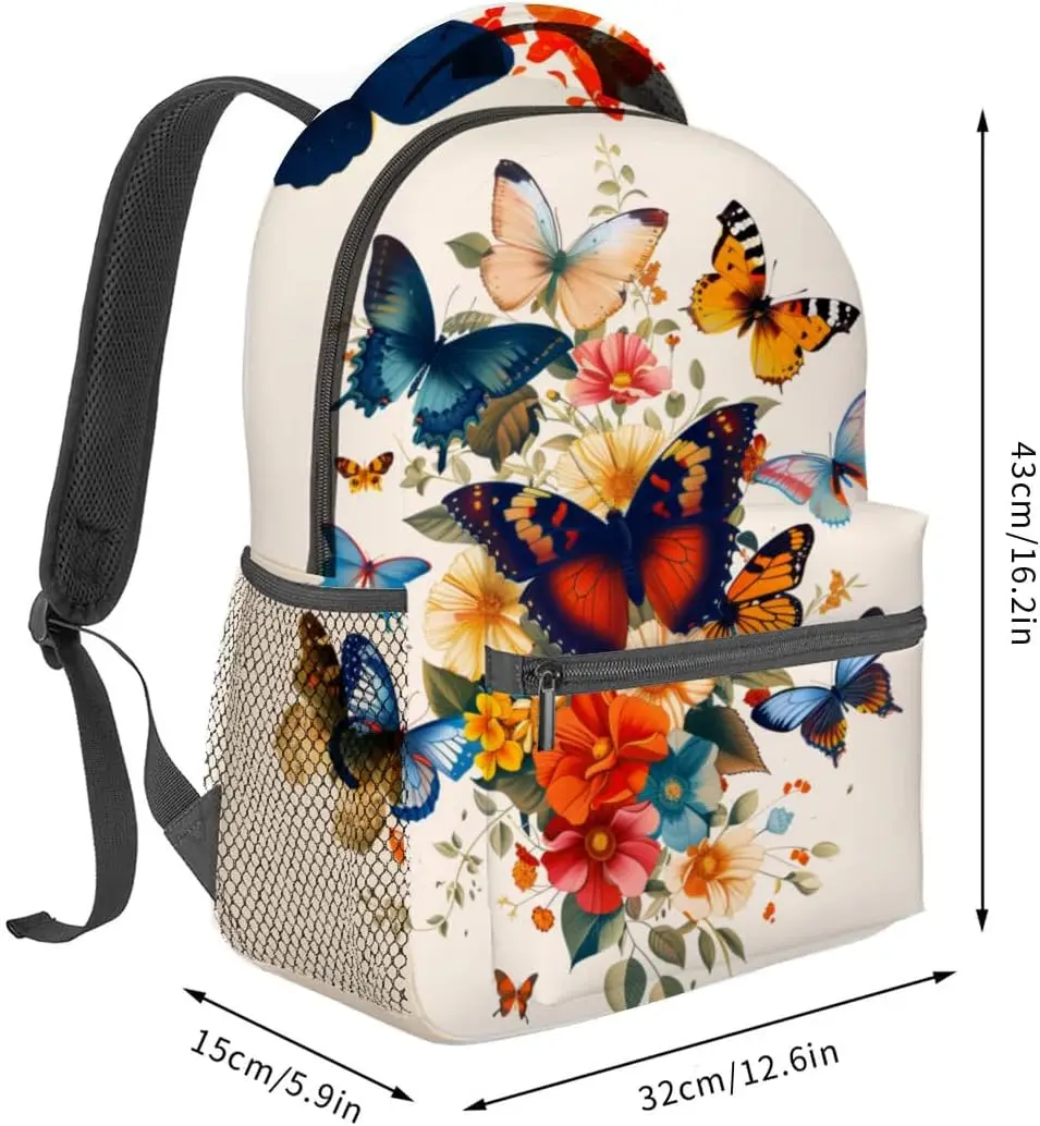 Butterfly Garden Backpack Colorful Floral Backpacks Lightweight Shoulder Back Pack for Women Casual Travel Daypack Book Packs