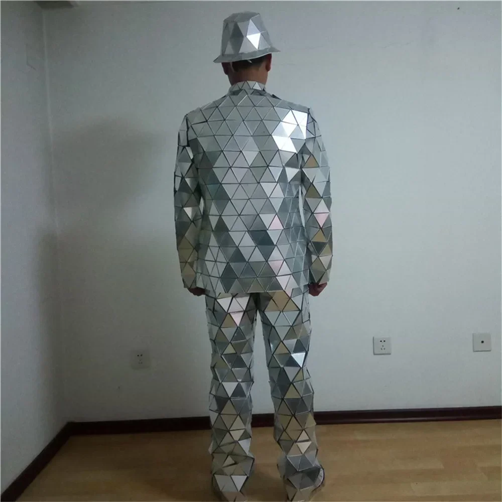 Cool New Design Mirror Man Costumes Jacket Hat Robot DJ Night Club Performance Suits Piece Shoes Mirrorman Stage Dance Show Prop