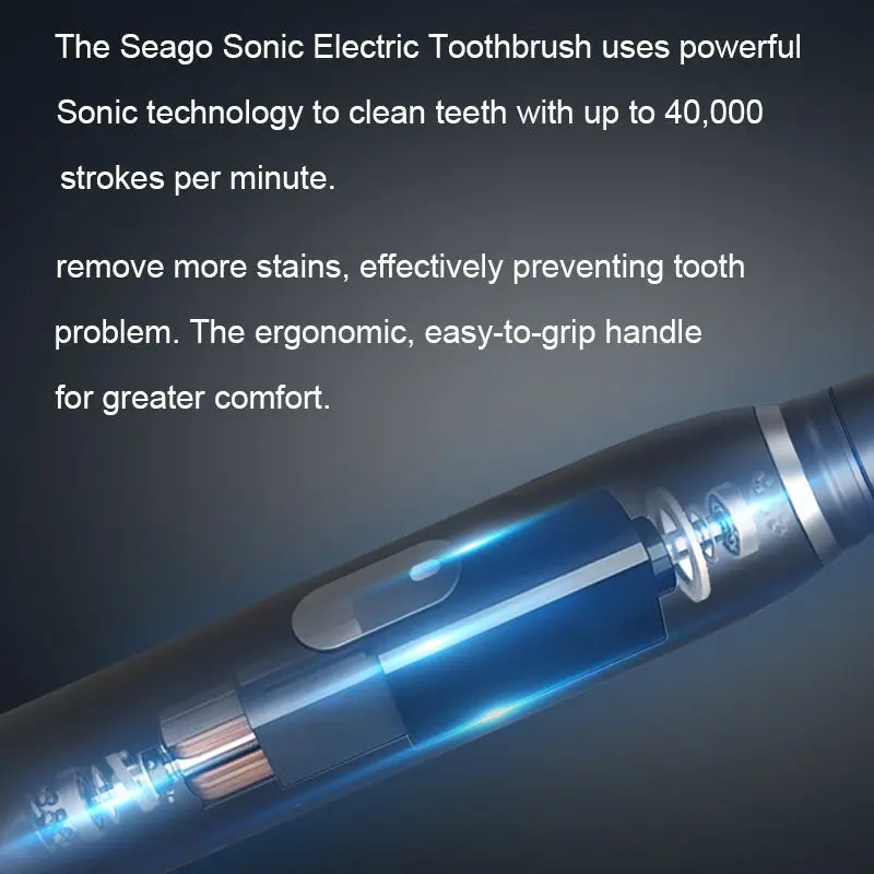 SEAGO Electric Toothbrush Sonic Rechargeable Adult with Timer Care Teeth Whitening 4 Modes Replacement 3pcs Brush Heads SG551