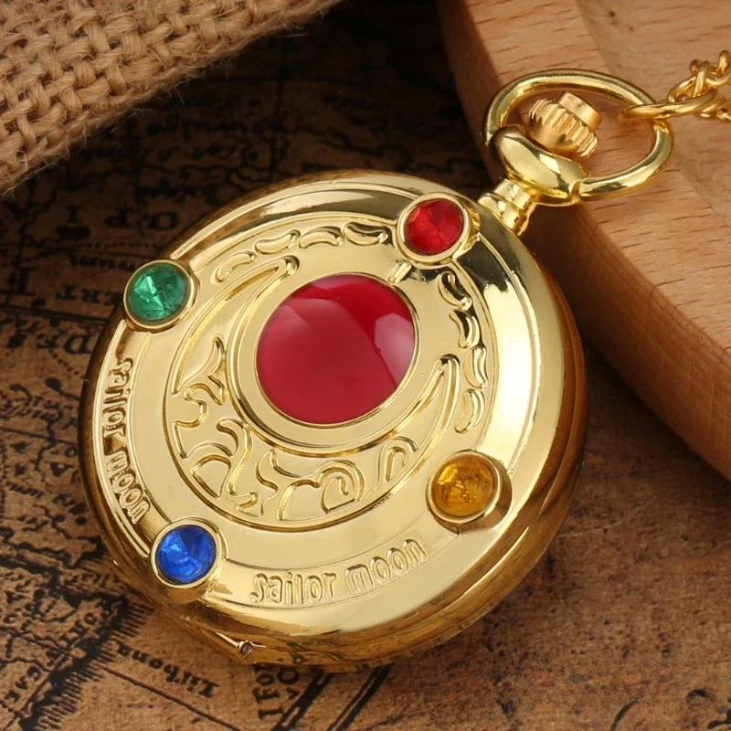 Sailor Moon Vintage Pocket Watch Anime Figures Tsukino Usagi Cosplay Quartz Pocket Watches Halloween Pendant Necklace Watches