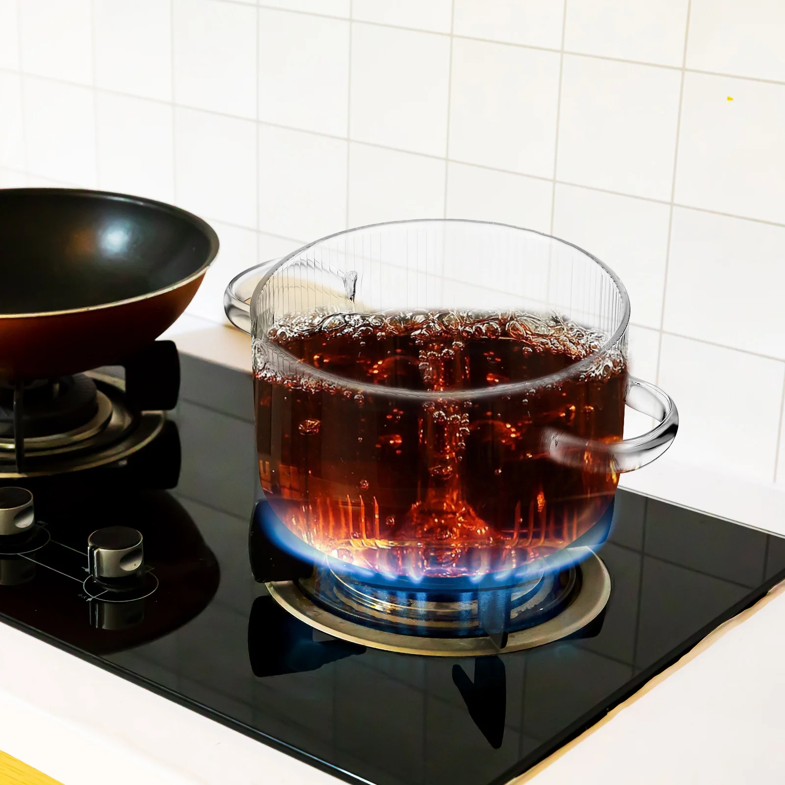 

Glass Simmer Pot Double Handle 1.6L Transparent Thick Glass Cooking Pot for Stove Top Soup Stewing Milk for Stove Top