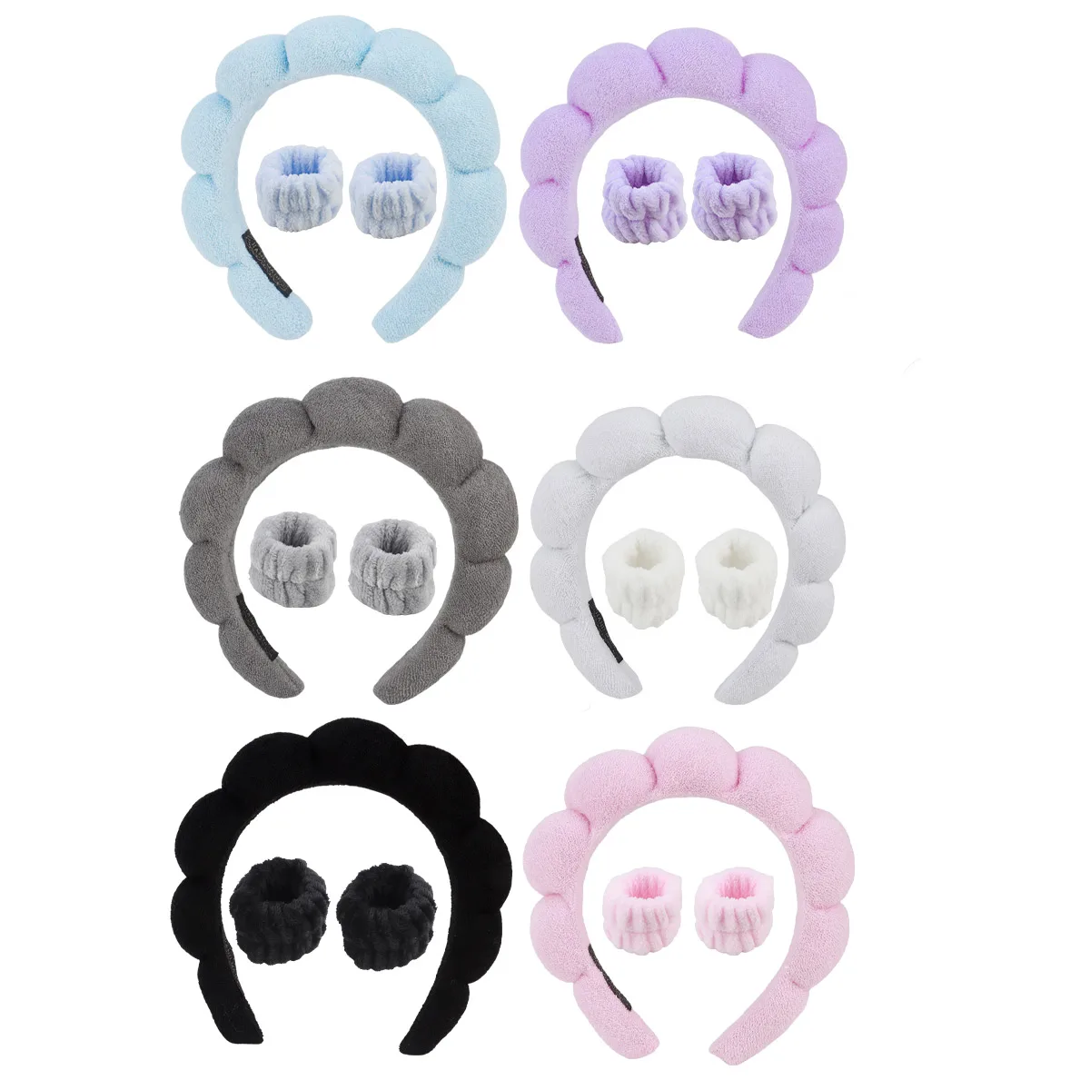 Spa Headband for Washing Face Wristband Sponge Makeup SkincareTerry Cloth Bubble Soft Get Ready Hairband for Women Girl Puffy