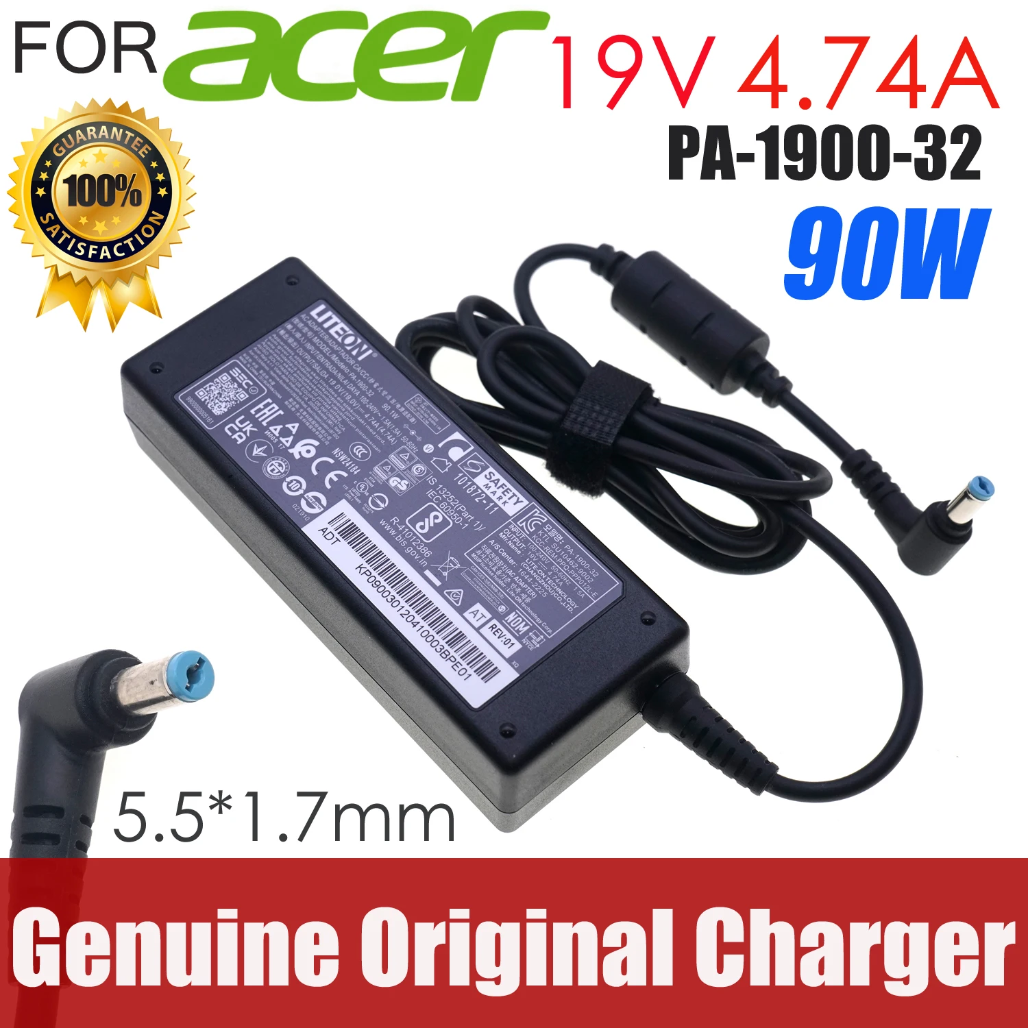 

Genuine Liteon PA-1900-32 90W 19V 4.74A AC Adapter For ACER ASPIRE 3610 5735 1410 4741G Laptop PA-1900-34 A10-090P3A ADP-90MD H