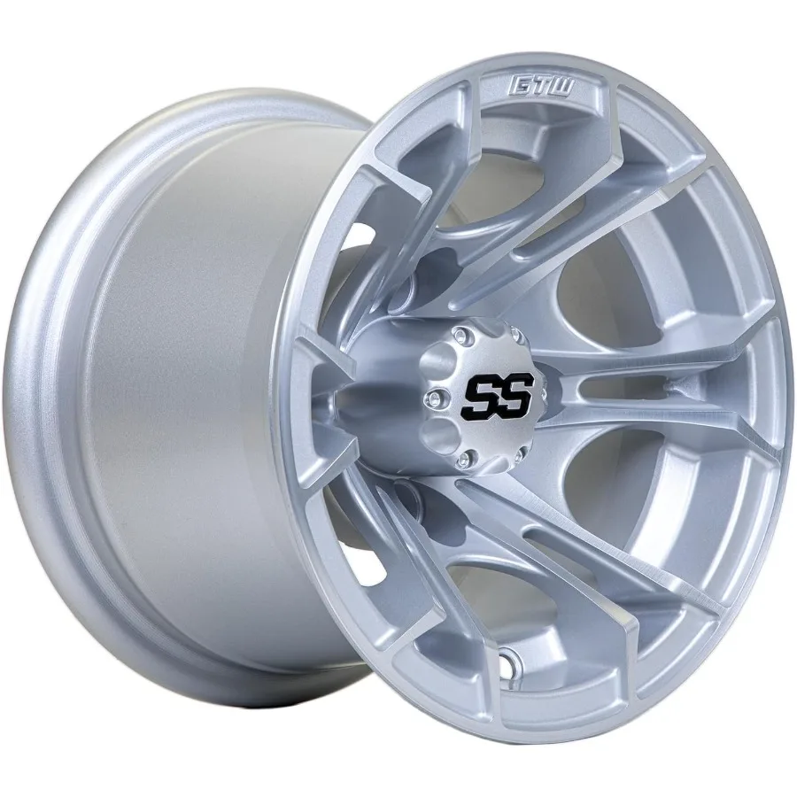 

10 Inch Aluminum Golf Cart Wheel 10x7 44 Bolt Pattern 3:4 Offset Machined Finish with Matte Silver Color Ideal for Indoor and O