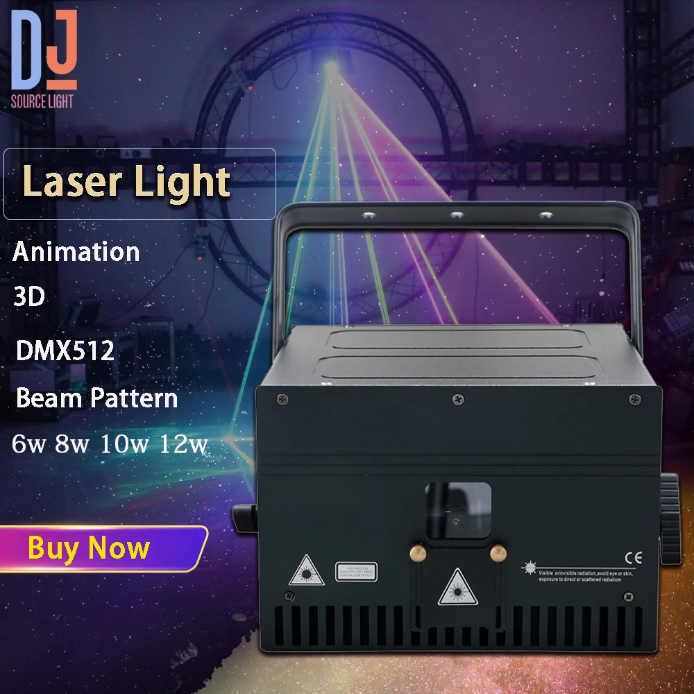 6W 8W 10W 12W RGB 3D ภาพเคลื่อนไหวแสงเลเซอร์รูปแบบลําแสง Effects ควบคุมเพลง DMX512 DJ Disco Party Club Stage Effects