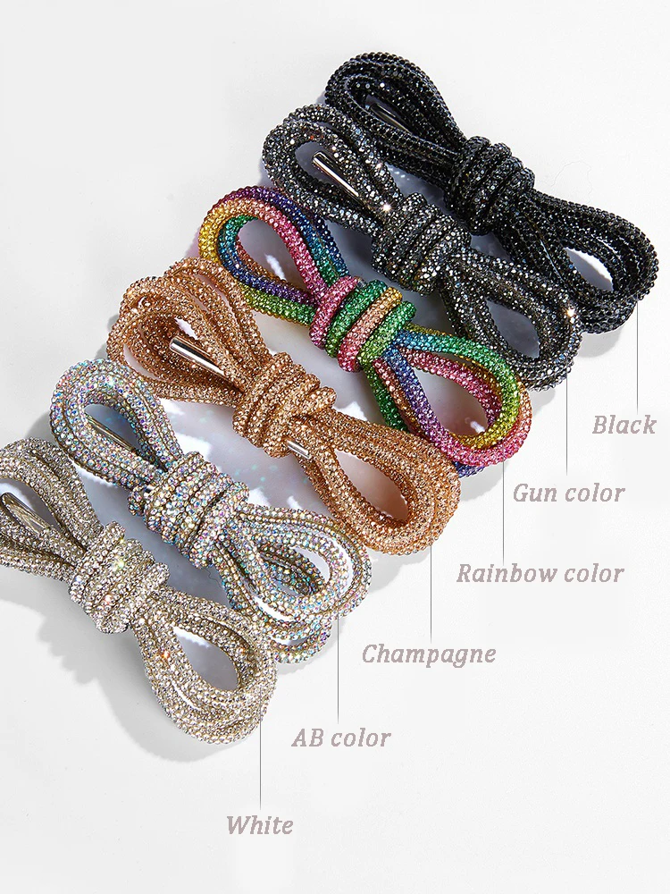 1PCS New Round Rhinestone Shoelaces Rainbow Diamond Sneakers for Shoe Laces Drawstring DIY Trouser Hoodie Dress Belt Accessories