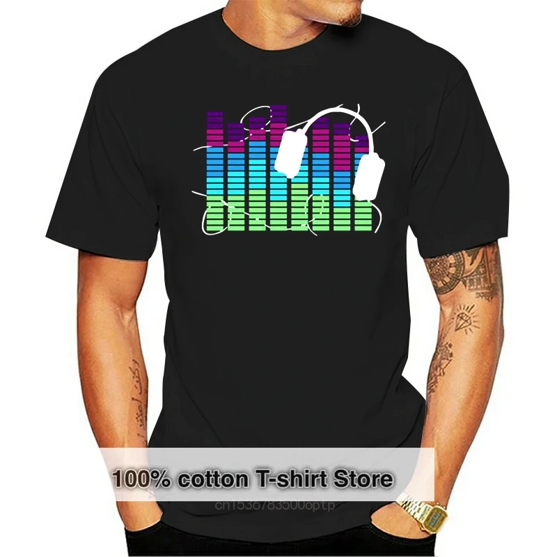 Sound Activated LED T Shirt Light Up and down Flashing Equalizer EL T-Shirt Men dj Music short sleeve o neck black tops