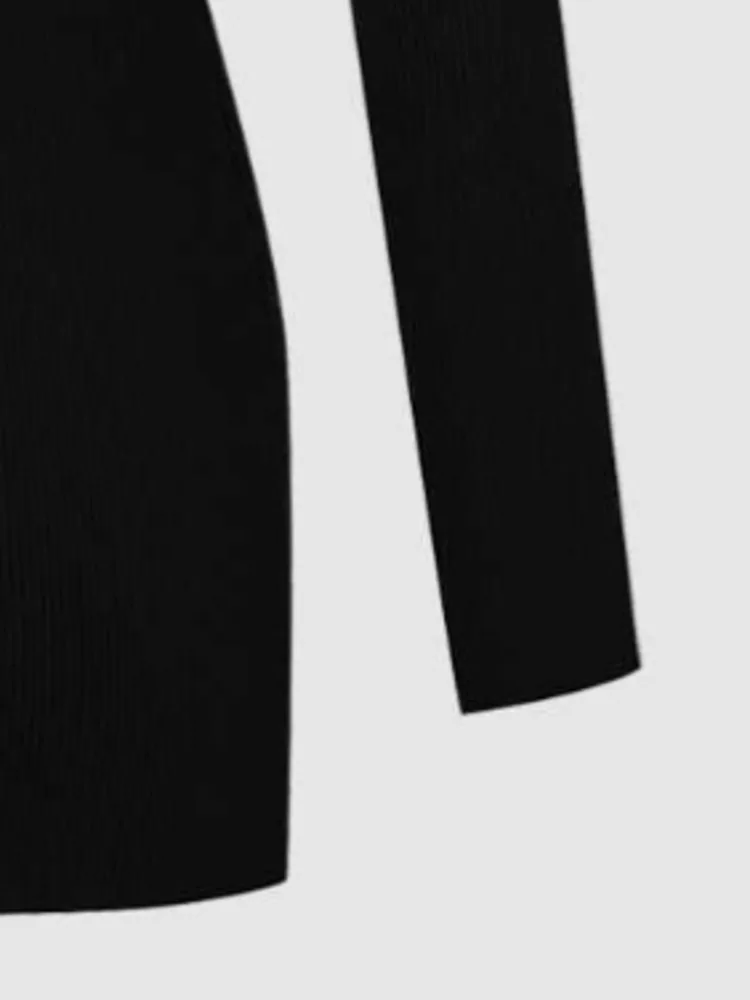 EACA Simple Temperament 2024 Autumn New Women's Fashionable Metal Decoration Slim Fit Slit Long Sleeved Knitted Sweater