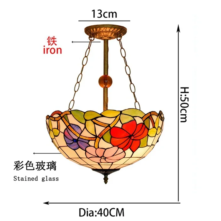 Morning Glory Pendant Stain Light Shades 16 Inch Flowers for Chandelier Luxury Lampstained Tiffany Stained Glass Hanging Lamp