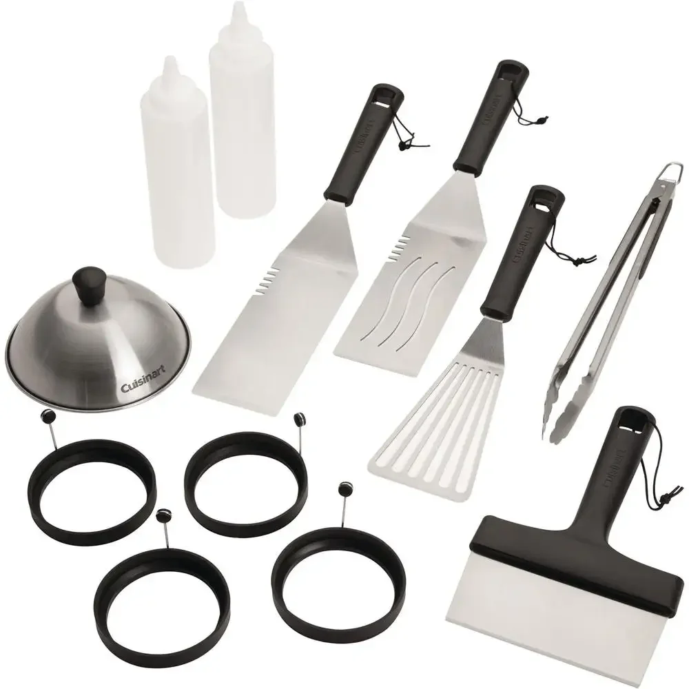 

Stainless Steel Griddle Tool Set Spatulas Tongs Scraper Melting Dome Egg Rings Bottles