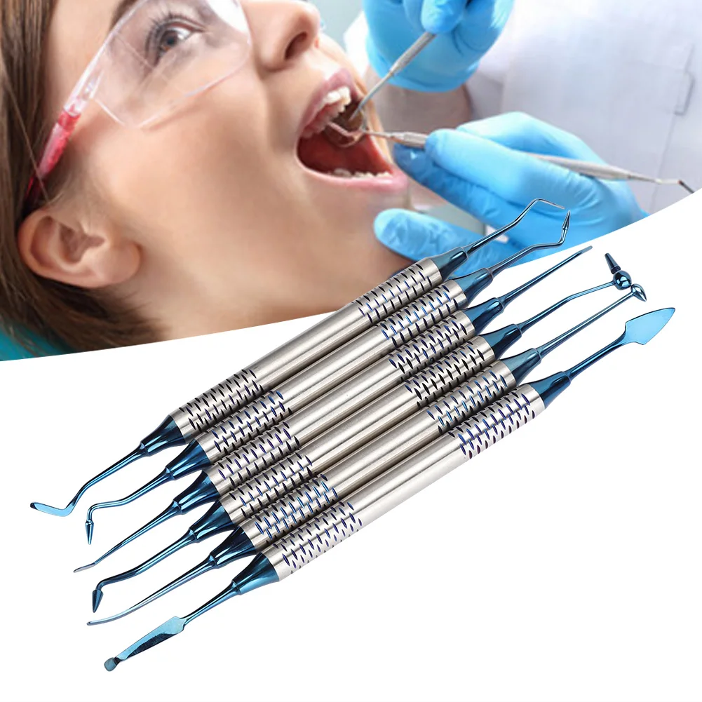 6Pcs Professional Dental Composite Resin Filling Spatula  Titanium plated Head Resin Filler Set Restoration Instrument Tool