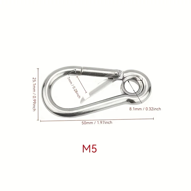 2Pcs 304 Stainless Steel Carabiner Spring Hook Outdoor Camping Lock Pet Rope Snap  M5
