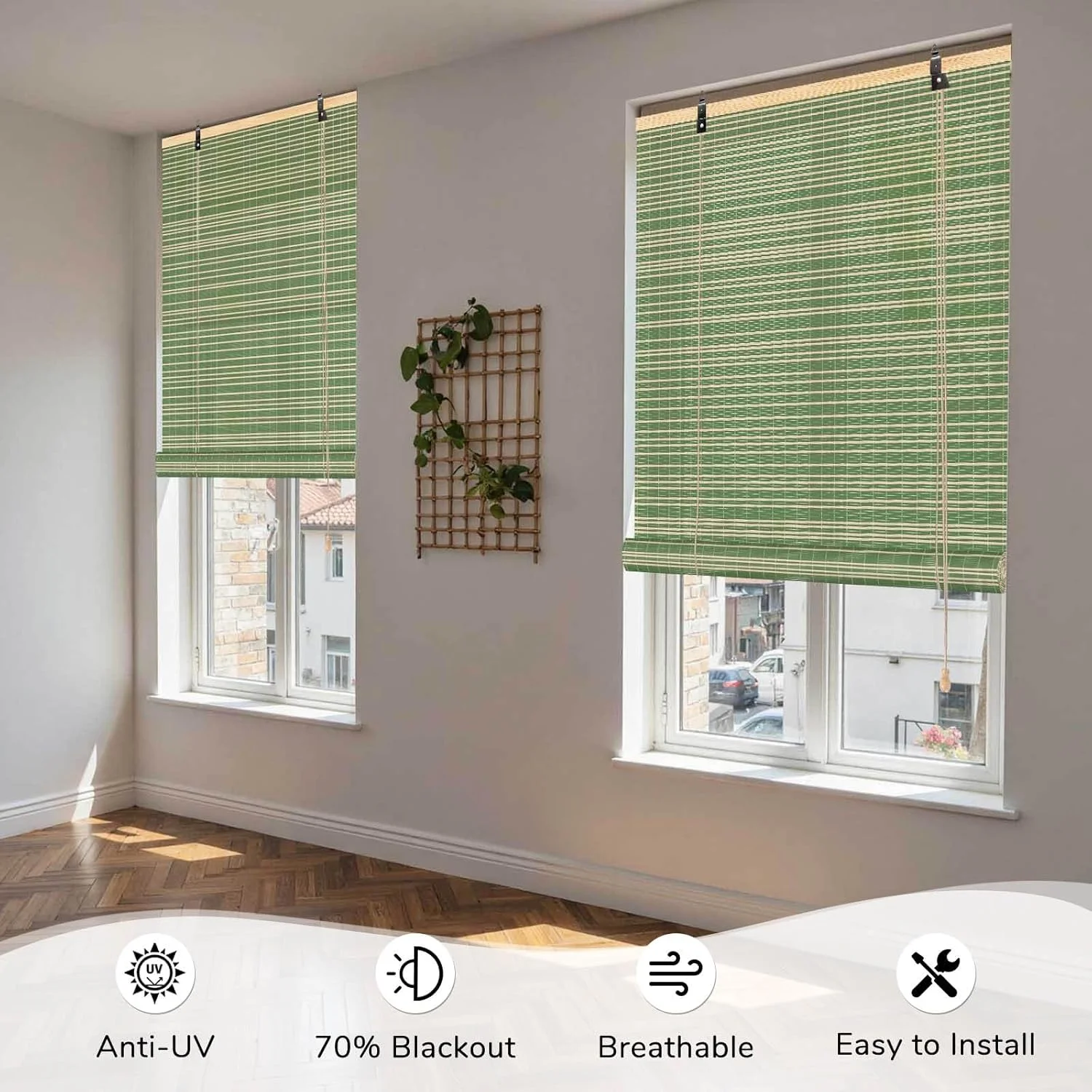 Bamboo Curtains with Lifter, Roller blind for Balcony, Tea Room, Garden, Outdoor, Wooden, Natural, Manual, Sunshade Blinds
