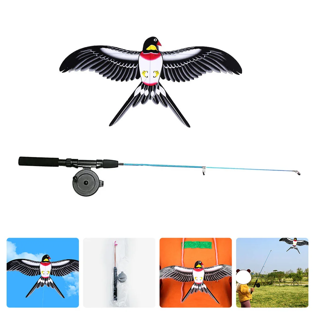 Kite with Fishing Pole Toy Rod Outdoor Cartoon Bird Pe Funny Kid Child Toys