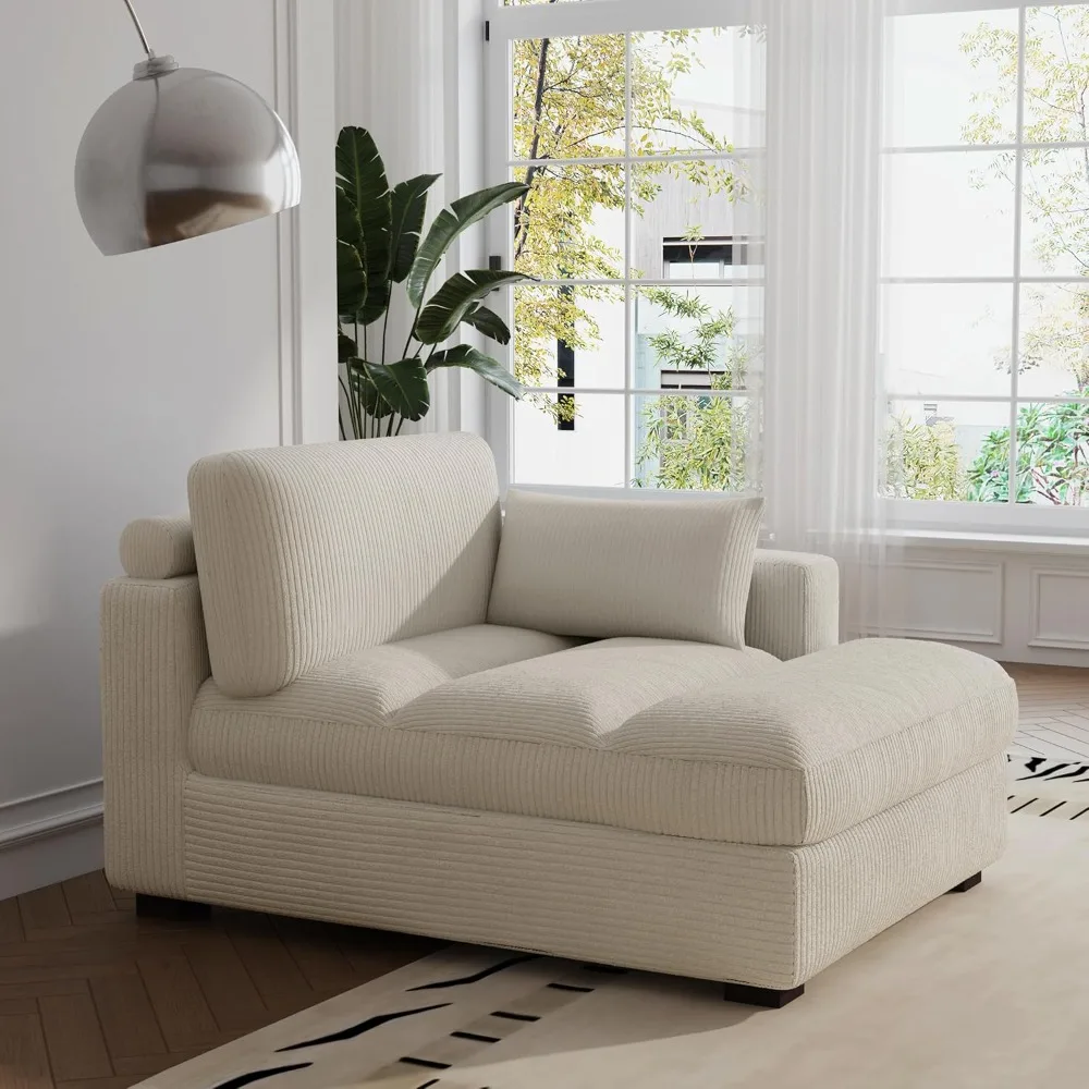 

Oversized Chaise Lounge Chair Indoor with Left Armrest & Cushion, Comfy Upholstered Sleeper Sofa Corduroy Recliner Seat