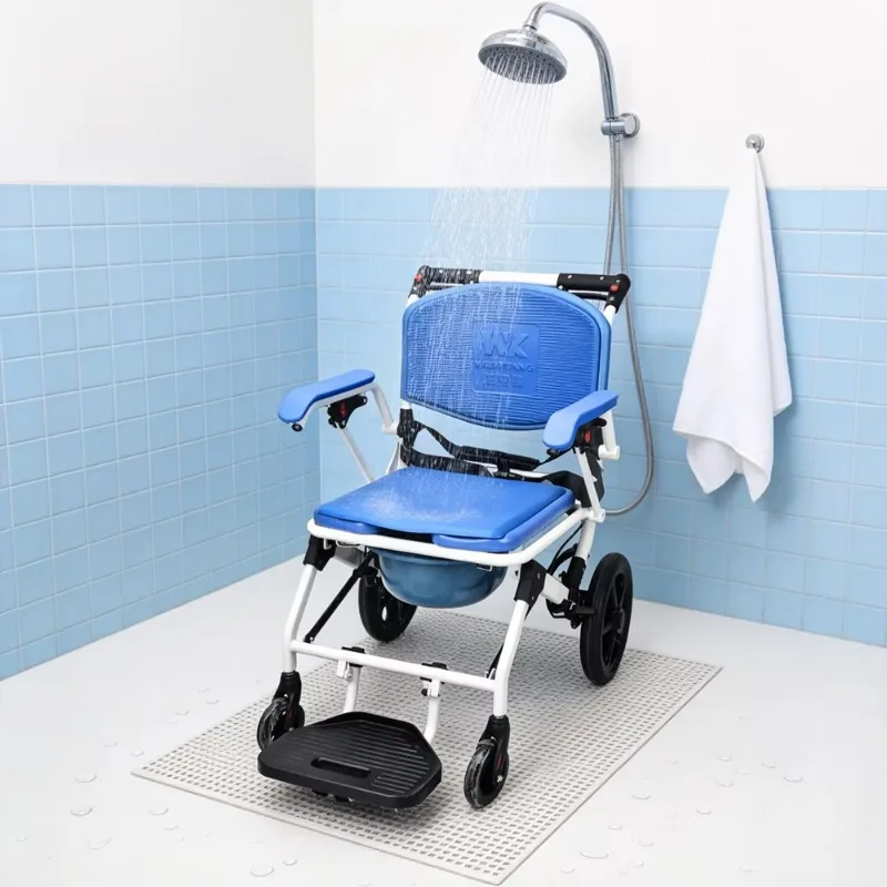 Aluminum 3-in-1 shower chair with foot brake, anti-dump, for bedrooms, collapsible toilet chair with wheels, suitable for the e