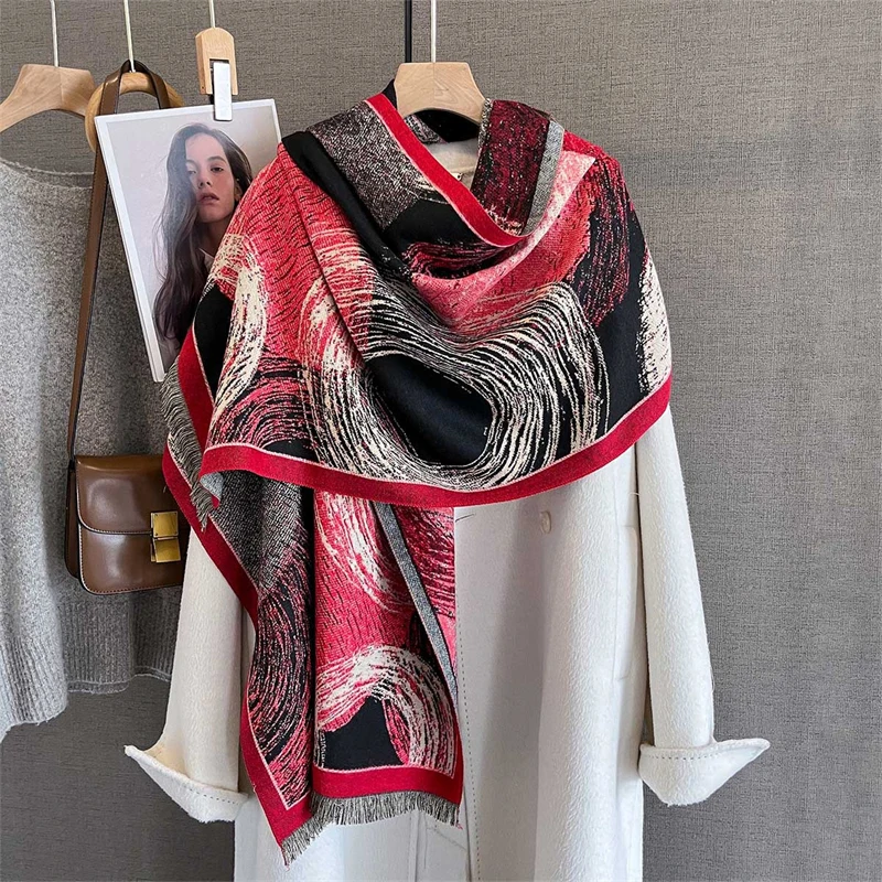 

Autumn Winter Scarf Women Pashmina Shawls Wraps Cashmere Blanket Warm Thick Stoles for Lady Outdoor Bufanda 2025 New Print