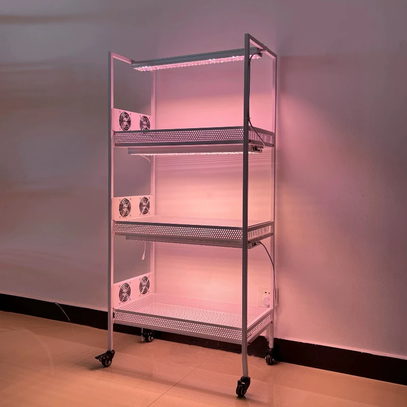 Three-layer galvanized steel trolley succulent flower stand mesh soaking basin balcony indoor fan filling light