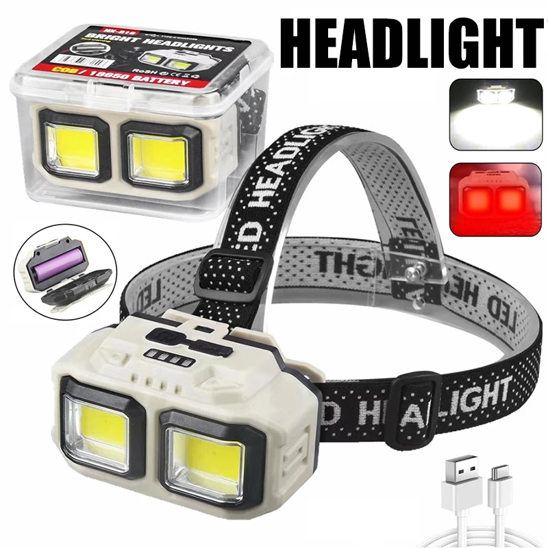 Powerful LED Induction Headlamp 4 Lighting Modes Type-C Charge Head Flashlight Outdoor Waterproof Camping Fishing Headlight