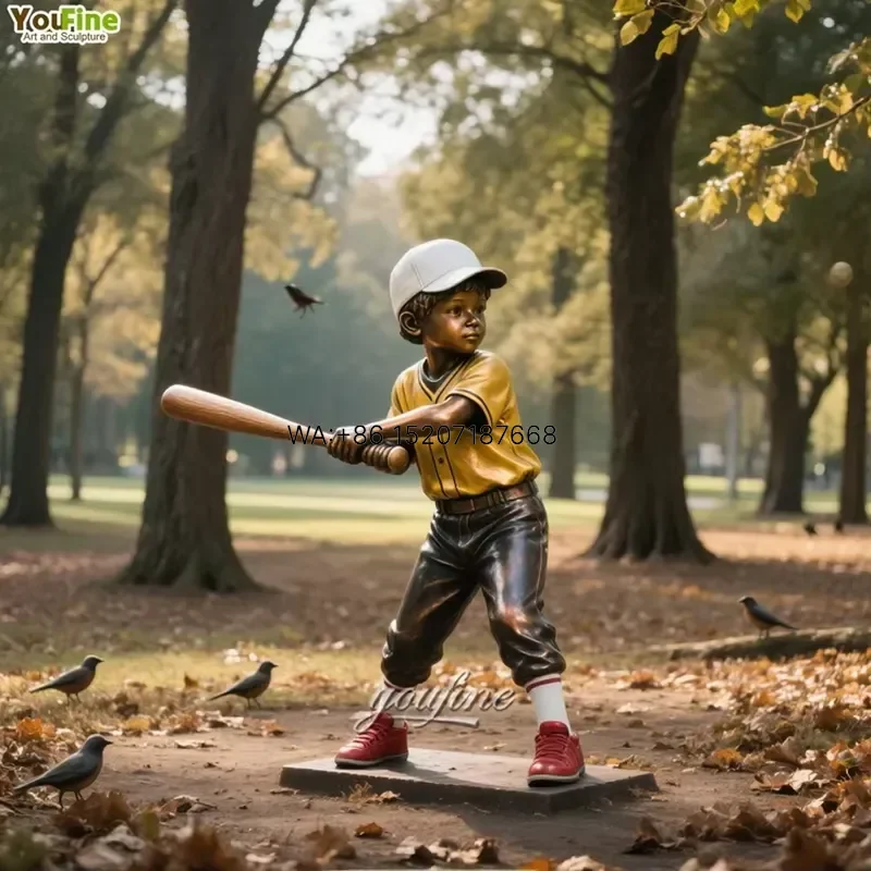 Wmwmnu for Youth Sports Art Baseball Fields Sculpture Bronze Baseball Boy Statue