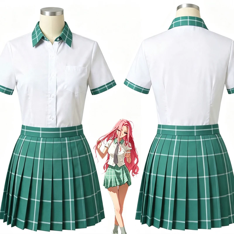 Alien Stage Cosplay Costume ALNST Mizi Sua Anakt Garden School Uniform Green Plaid Pleated JK Skirt Full Set Women Anime Outfit