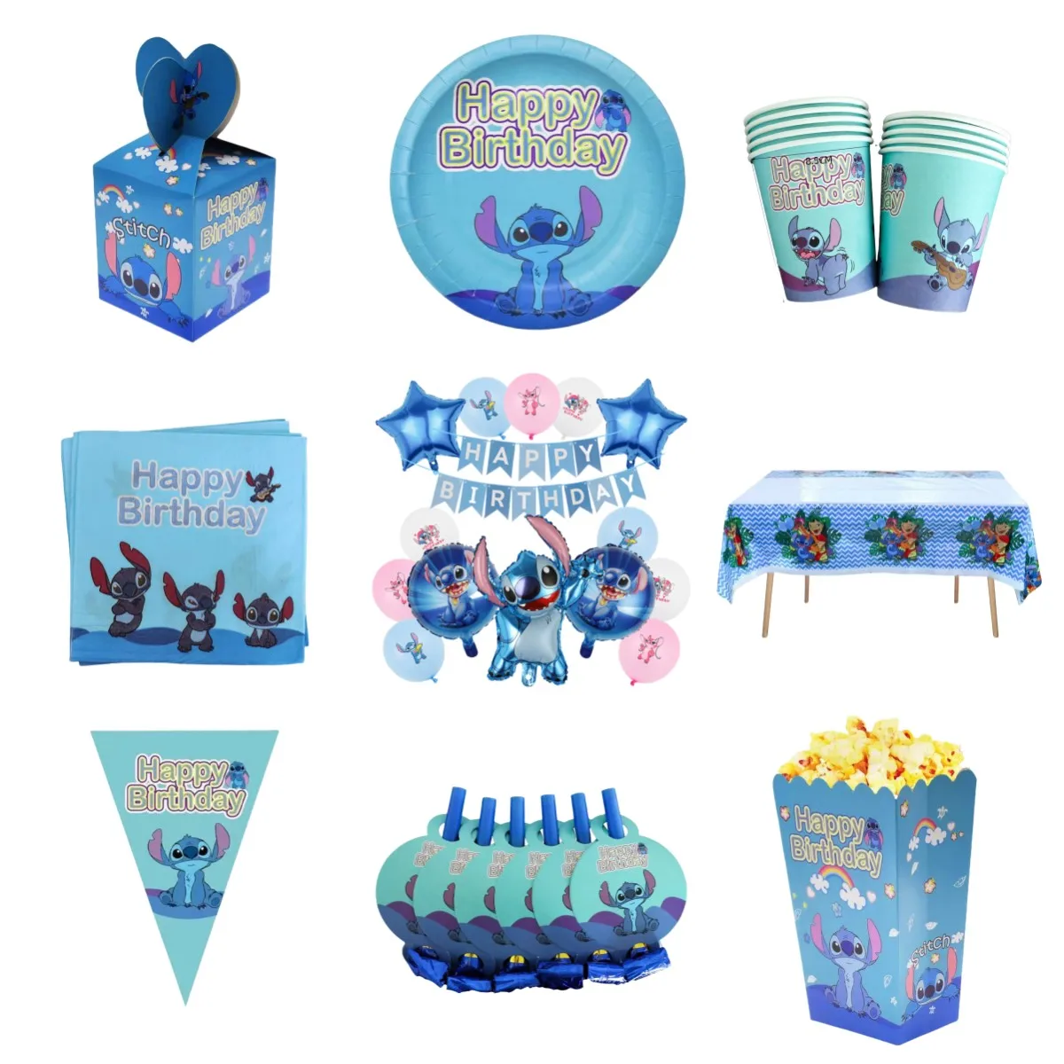 High Quality Disney Stitch Lilo Themed Cartoon Baby Shower Disposable Tableware Digital Balloon Set Birthday Party Plates